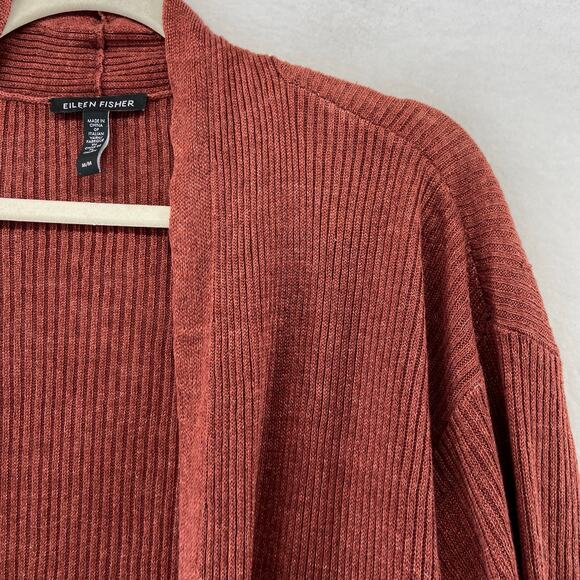 Eileen Fisher Linen Brown Open Front Cardigan Sweater Size Medium - Picture 3 of 6
